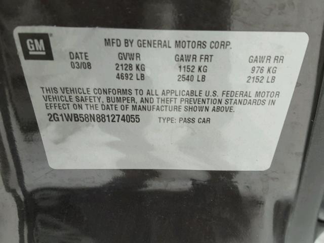 2G1WB58N881274055 - 2008 CHEVROLET IMPALA LS BLACK photo 10