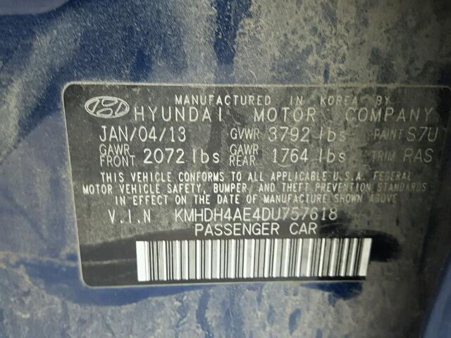 KMHDH4AE4DU757618 - 2013 HYUNDAI ELANTRA GL BLUE photo 10