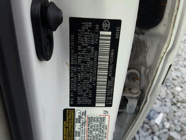 4T1BE32KX5U546990 - 2005 TOYOTA CAMRY LE WHITE photo 10