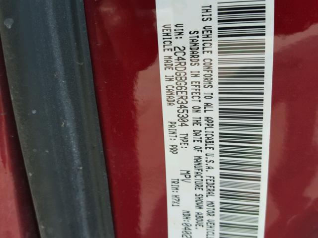 2C4RDGBG6ER345304 - 2014 DODGE GRAND CARA RED photo 10