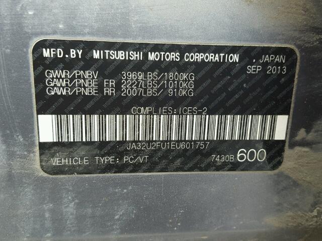 JA32U2FU1EU601757 - 2014 MITSUBISHI LANCER ES/ SILVER photo 10