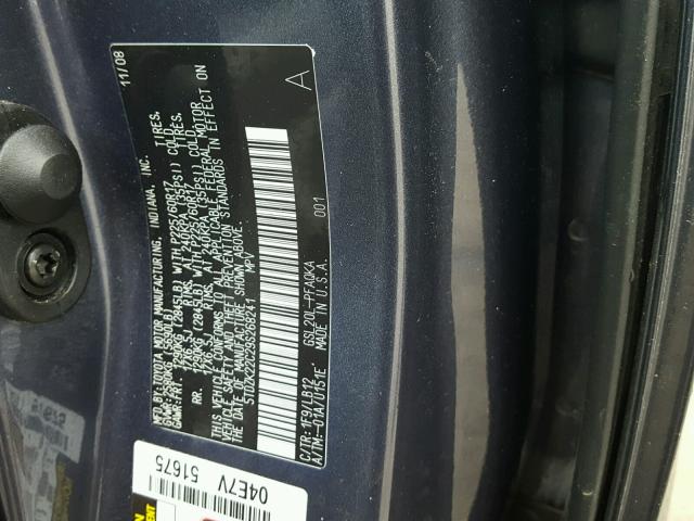 5TDZK22C29S268241 - 2009 TOYOTA SIENNA XLE BLUE photo 10