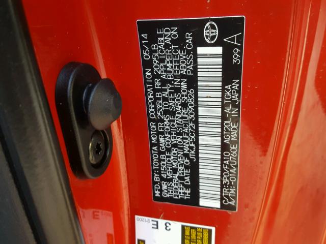 JTKJF5C72F3090826 - 2015 TOYOTA SCION TC 红色 照片 10