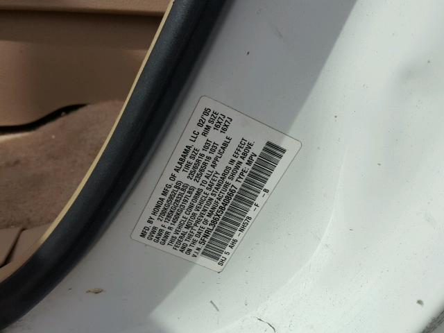 5FNRL386X5B408667 - 2005 HONDA ODYSSEY EX WHITE photo 10