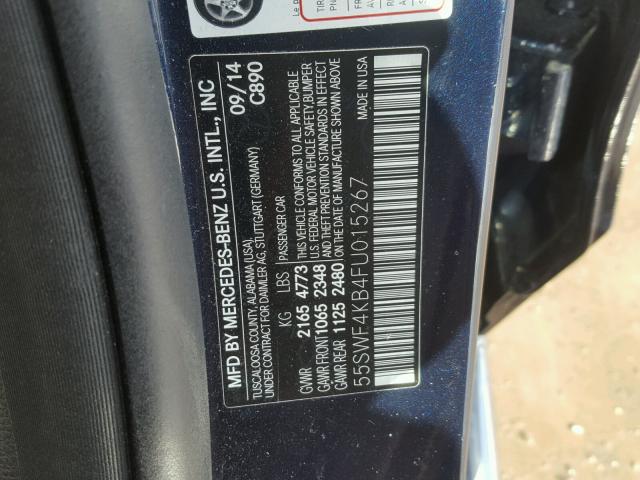 55SWF4KB4FU015267 - 2015 MERCEDES-BENZ C 300 4MAT BLUE photo 10