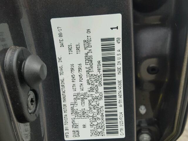 5TFAZ5CN1HX047376 - 2017 TOYOTA TACOMA DOU GRAY photo 10