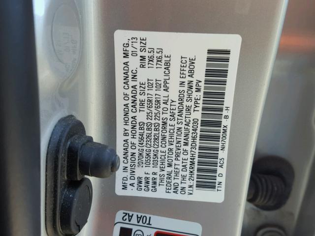 2HKRM4H73DH634030 - 2013 HONDA CR-V EXL SILVER photo 10