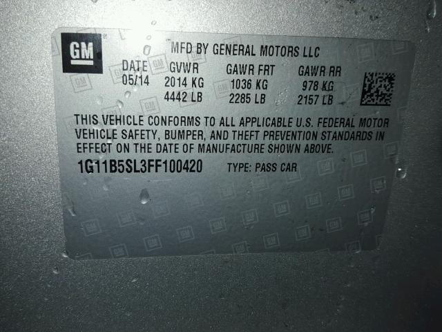 1G11B5SL3FF100420 - 2015 CHEVROLET MALIBU LS ვერცხლისფერი ფოტო 10