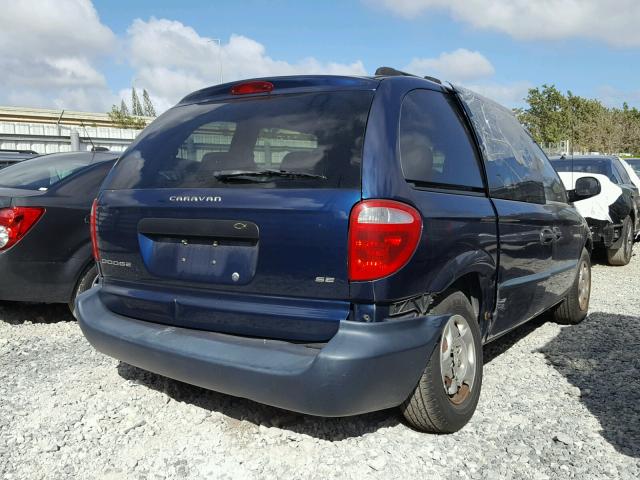 1B4GP25R22B677858 - 2002 DODGE CARAVAN SE BLUE photo 4