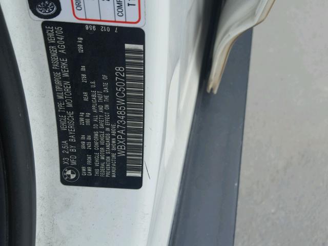 WBXPA73485WC50728 - 2005 BMW X3 2.5I WHITE photo 10