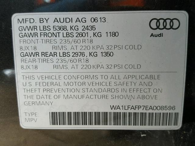 WA1LFAFP7EA008596 - 2014 AUDI Q5 PREMIUM BLACK photo 10