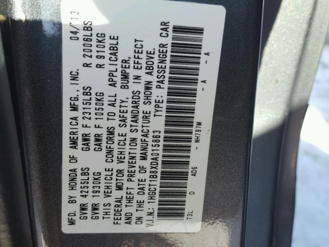 1HGCT1B8XDA015863 - 2013 HONDA ACCORD EXL GRAY photo 10