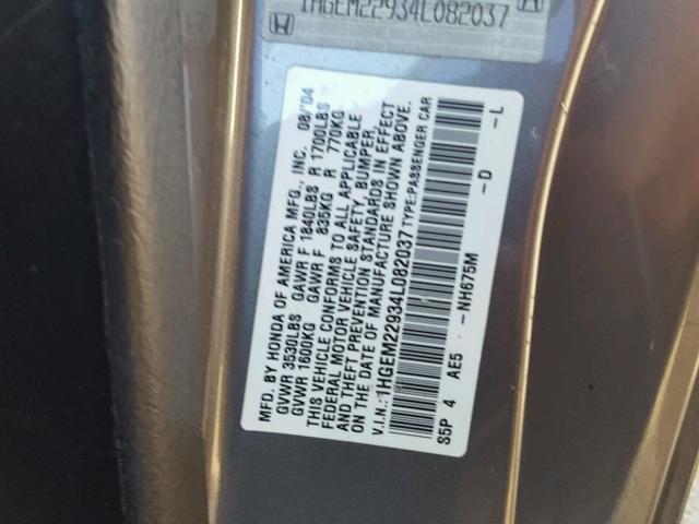 1HGEM22934L082037 - 2004 HONDA CIVIC EX ნაცრისფერი ფოტო 10