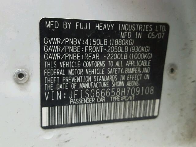 JF1SG66658H709108 - 2008 SUBARU FORESTER S 白色 照片 10