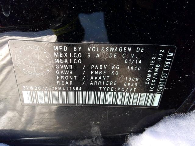 3VWD07AJ7EM412564 - 2014 VOLKSWAGEN JETTA SE BLACK photo 9