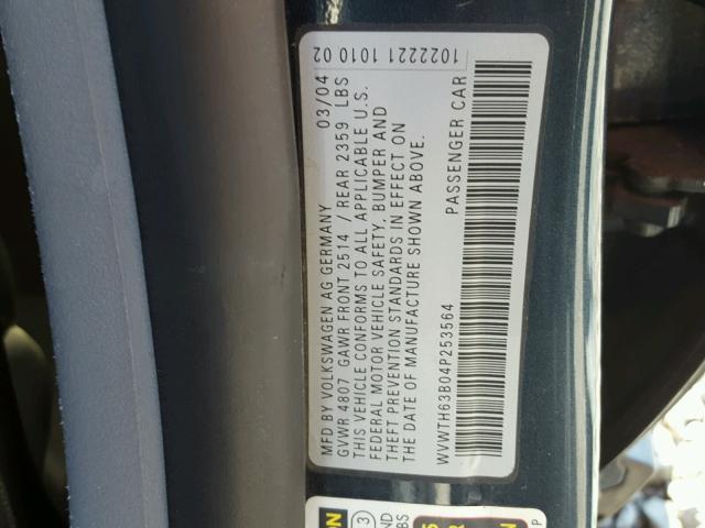 WVWTH63B04P253564 - 2004 VOLKSWAGEN PASSAT GLX 蓝色 照片 10