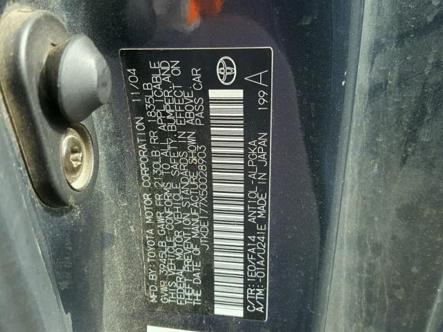 JTKDE177X50028903 - 2005 TOYOTA SCION TC 黑色 照片 10