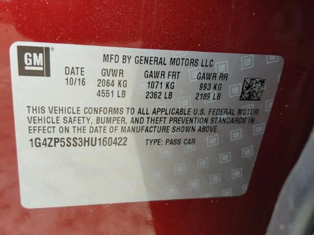 1G4ZP5SS3HU160422 - 2017 BUICK LACROSSE E RED photo 10