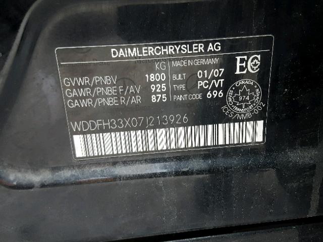 WDDFH33X07J213926 - 2007 MERCEDES-BENZ B200 BLACK photo 10