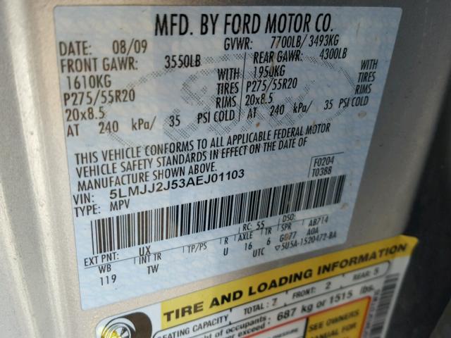 5LMJJ2J53AEJ01103 - 2010 LINCOLN NAVIGATOR 银色 照片 10