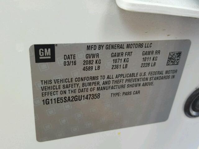 1G11E5SA2GU147358 - 2016 CHEVROLET MALIBU LIM 白色 照片 10