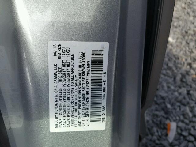 5FNRL5H26DB072927 - 2013 HONDA ODYSSEY LX SILVER photo 10