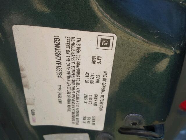 1G2WJ52K7YF185034 - 2000 PONTIAC GRAND PRIX GREEN photo 10