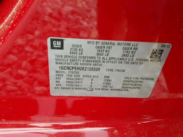 1GCRCPEH2EZ128328 - 2014 CHEVROLET SILVERADO RED photo 10