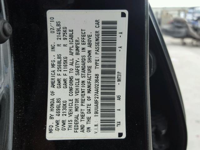 19UUA8F27AA023648 - 2010 ACURA TL BLACK photo 10