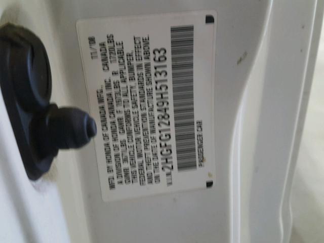 2HGFG12849H513163 - 2009 HONDA CIVIC EX თეთრი ფოტო 10