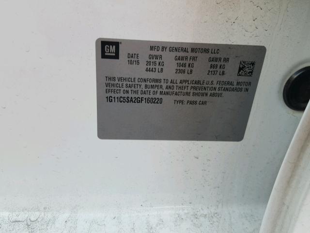 1G11C5SA2GF160220 - 2016 CHEVROLET MALIBU LIM 白色 照片 10