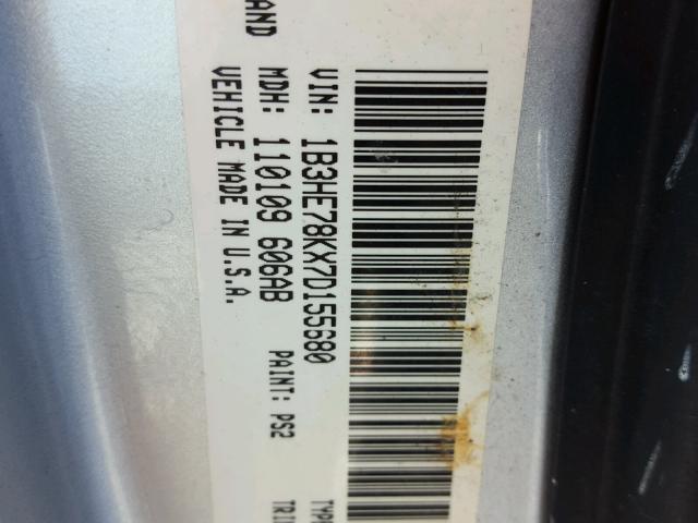 1B3HE78KX7D155680 - 2007 DODGE CALIBER R/ SILVER photo 10