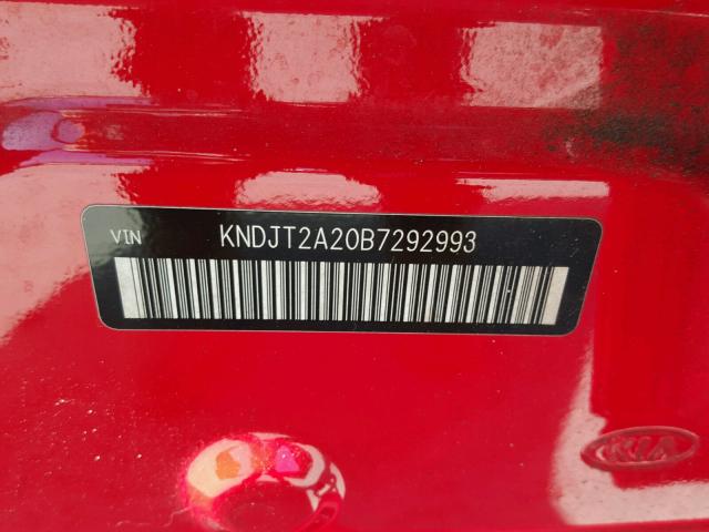 KNDJT2A20B7292993 - 2011 KIA SOUL RED photo 10