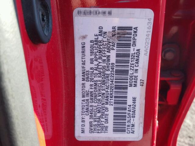 2T1KR32E54C223459 - 2004 TOYOTA MATRIX 红色 照片 10