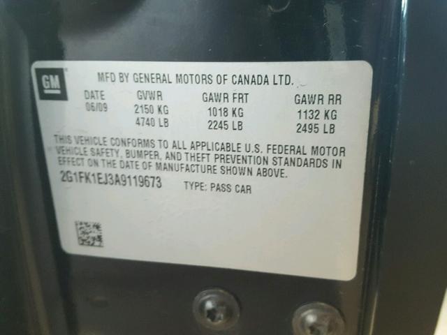 2G1FK1EJ3A9119673 - 2010 CHEVROLET CAMARO SS BLACK photo 10