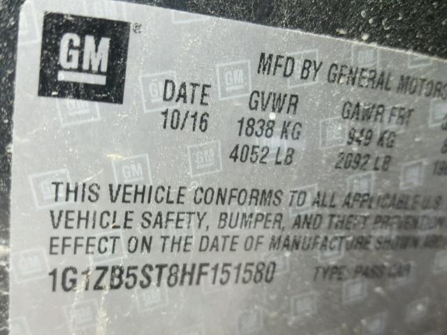 1G1ZB5ST8HF151580 - 2017 CHEVROLET MALIBU LS Grafit foto 10