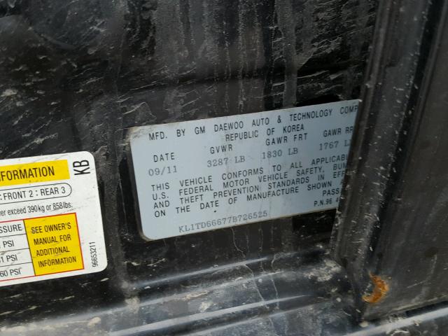 KL1TD66677B726525 - 2007 CHEVROLET AVEO BASE Siyah fotoğraf 10