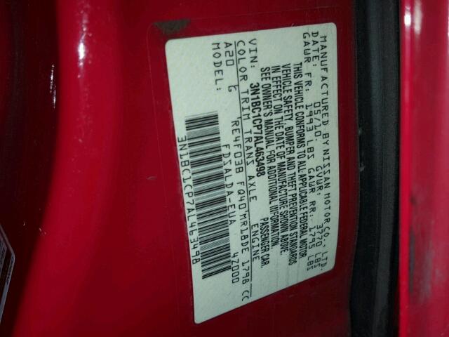 3N1BC1CP7AL463498 - 2010 NISSAN VERSA S RED photo 10