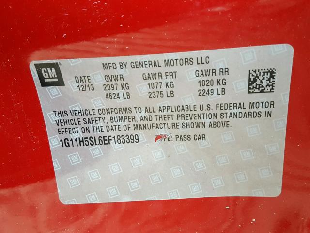 1G11H5SL6EF183399 - 2014 CHEVROLET MALIBU LTZ წითელი ფოტო 10