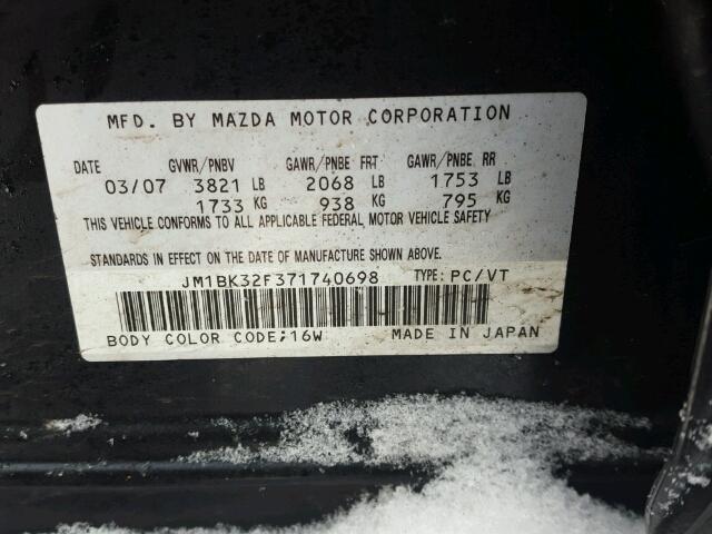 JM1BK32F371740698 - 2007 MAZDA 3 I BLACK photo 10