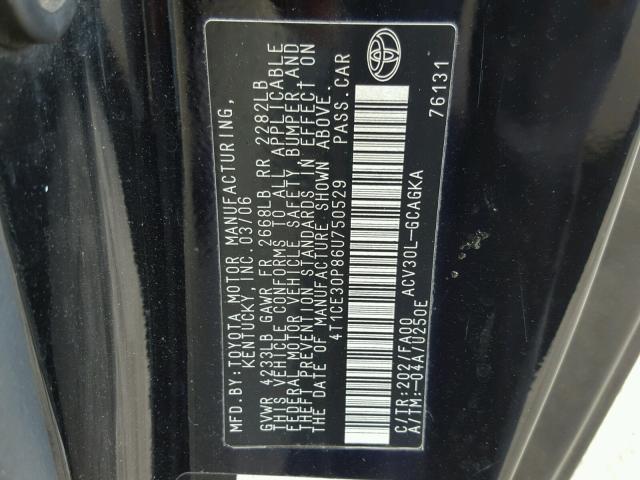 4T1CE30P86U750529 - 2006 TOYOTA CAMRY SOLA BLACK photo 10