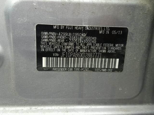 JF1GPAB6XD2887771 - 2013 SUBARU IMPREZA PR SILVER photo 10