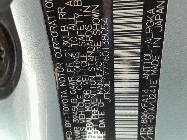 JTKDE177260138054 - 2006 TOYOTA SCION TC 蓝色 照片 10