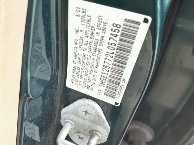 1HGES26772L057458 - 2002 HONDA CIVIC EX მწვანე ფოტო 10