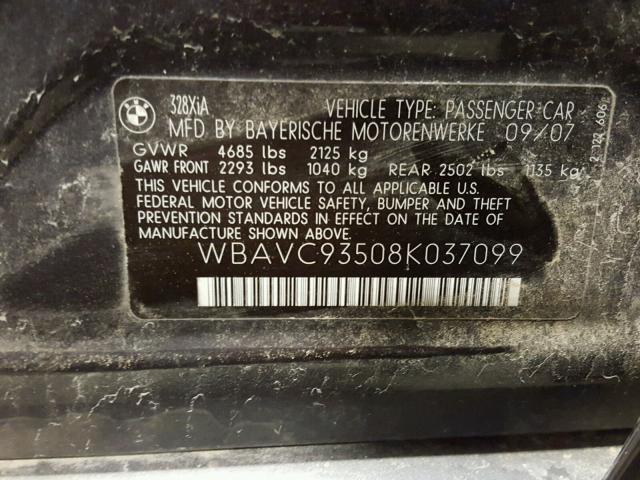 WBAVC93508K037099 - 2008 BMW 328 XI GRAY photo 10