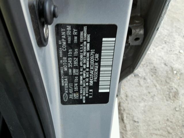 KMHCU5AEXCU009791 - 2012 HYUNDAI ACCENT GLS SILVER photo 10