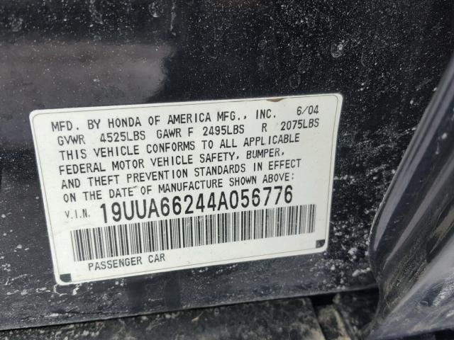 19UUA66244A056776 - 2004 ACURA TL BLACK photo 10