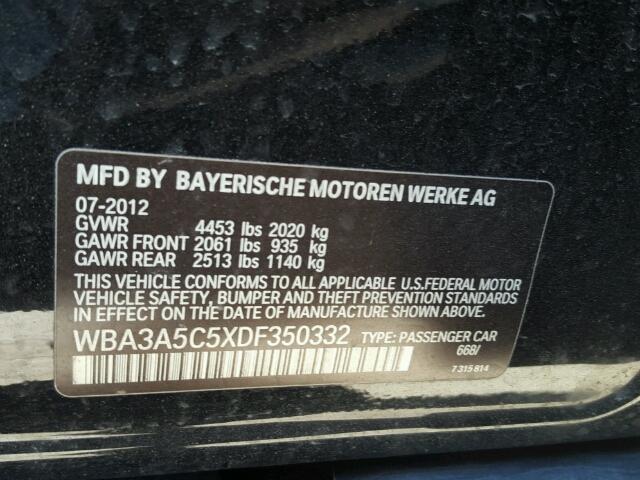 WBA3A5C5XDF350332 - 2013 BMW 328I BLACK photo 10