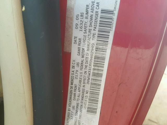 3VWSW31C86M402949 - 2006 VOLKSWAGEN NEW BEETLE 红色 照片 10