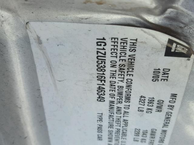 1G1ZU53816F146349 - 2006 CHEVROLET MALIBU LTZ 银色 照片 10